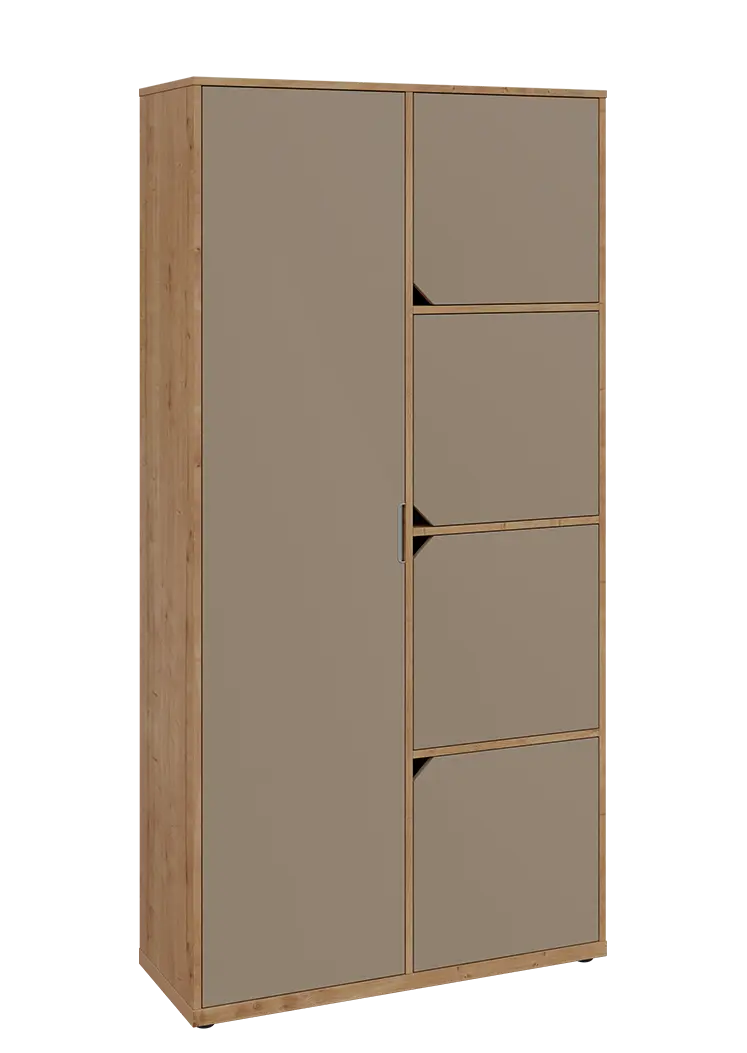 KSR6-82 L skříň šatní, 1x výsuvné ramínko, 4x dvířka, 2053x1022x400 mm, provedení levé, dub lite/latte